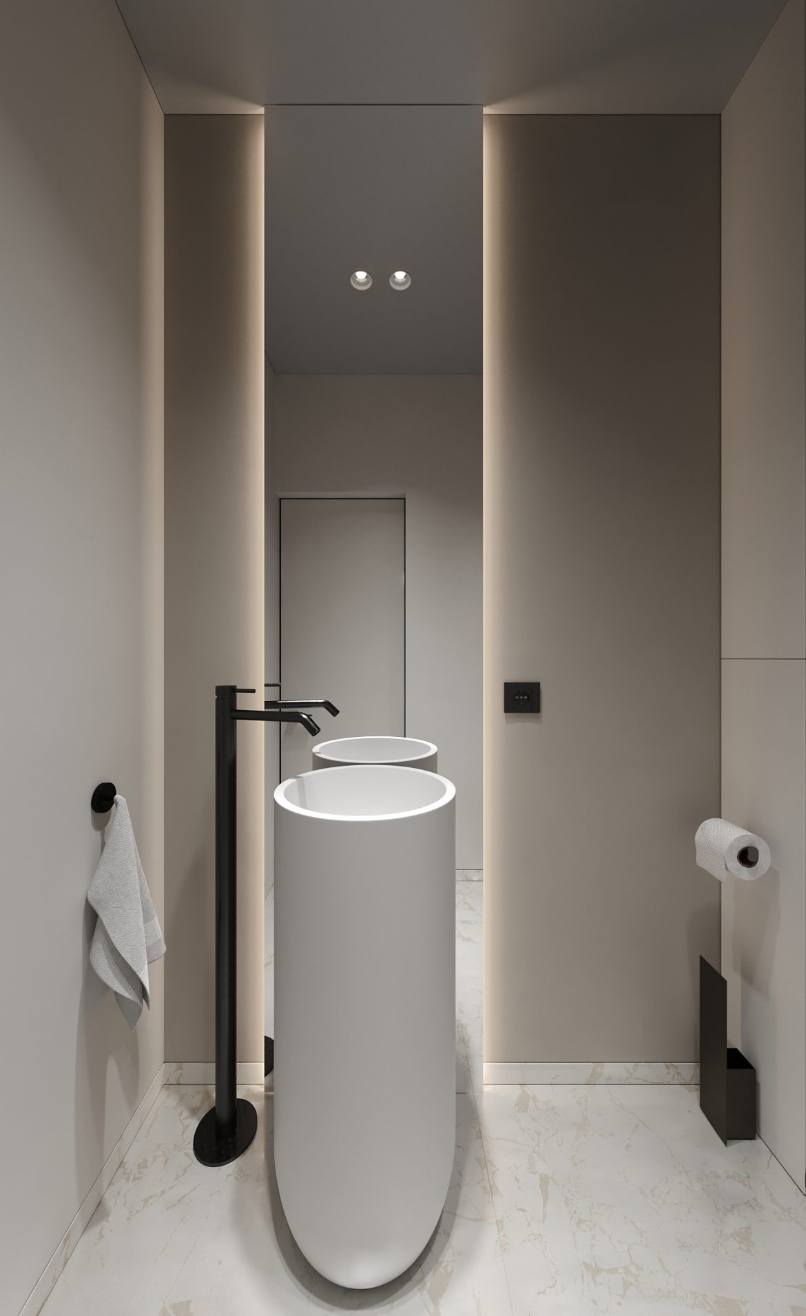 crb3 baie design vertical lavoar stalp alb mat cu baterie neagră yulmob