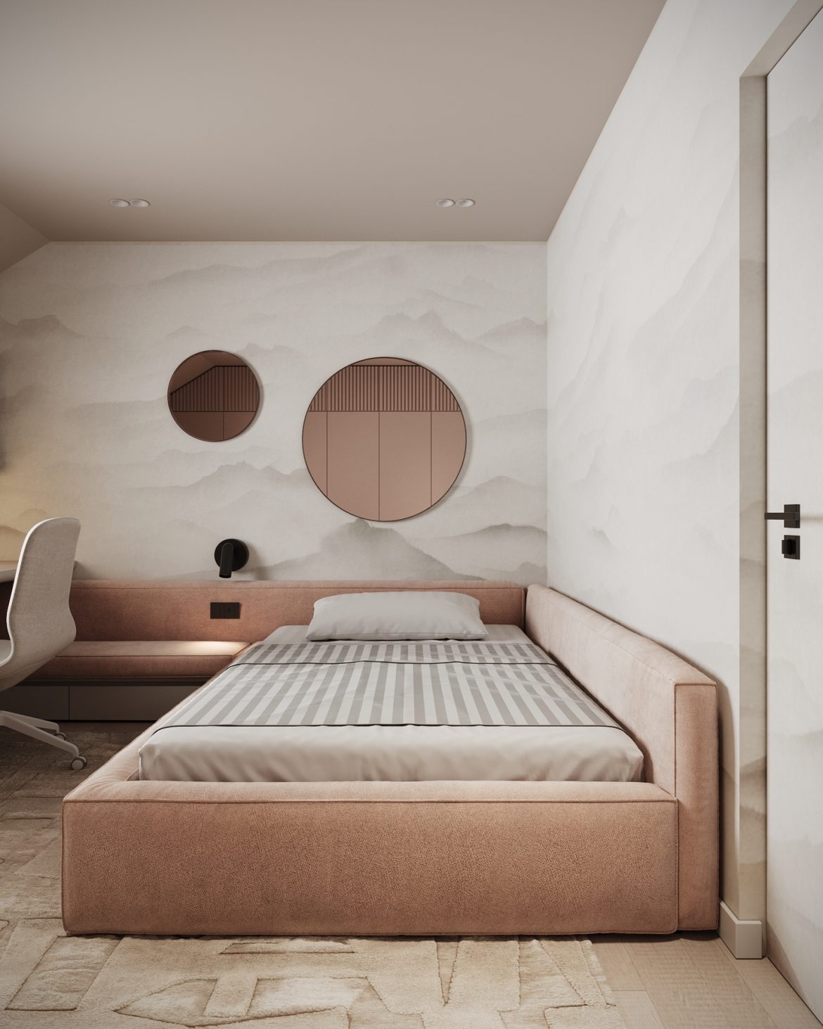 cab dormitor fata copil mdf vopsit roz mat blat alb Arlon Yulmob