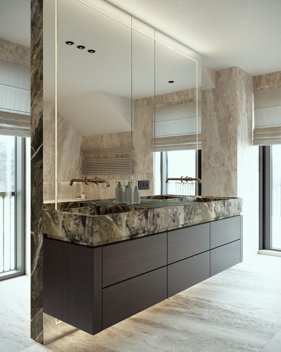CIH 17 baie matrimoniala mobilier baie mdf furnir stejar burley oak oglinda monkito yulmob
