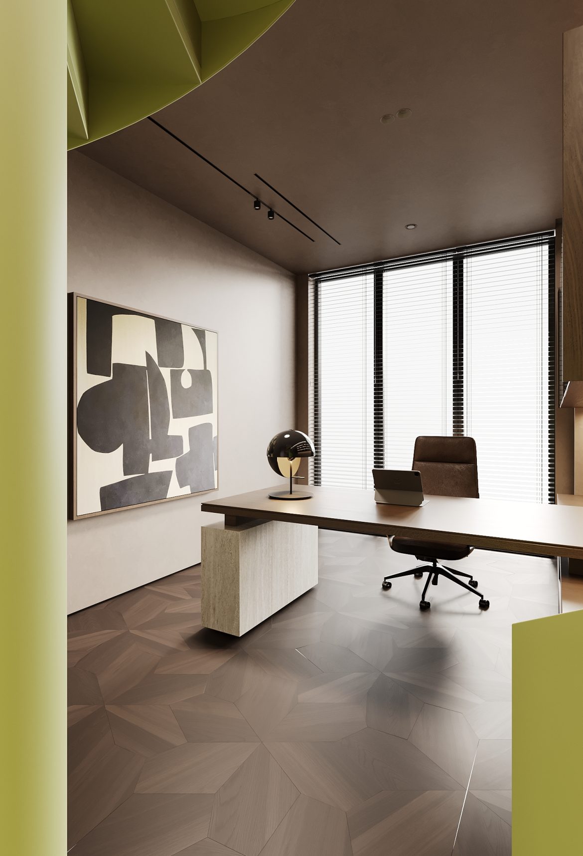 CIPI 05 birou mobilier lux stejar burley oak blat marmura yulmob
