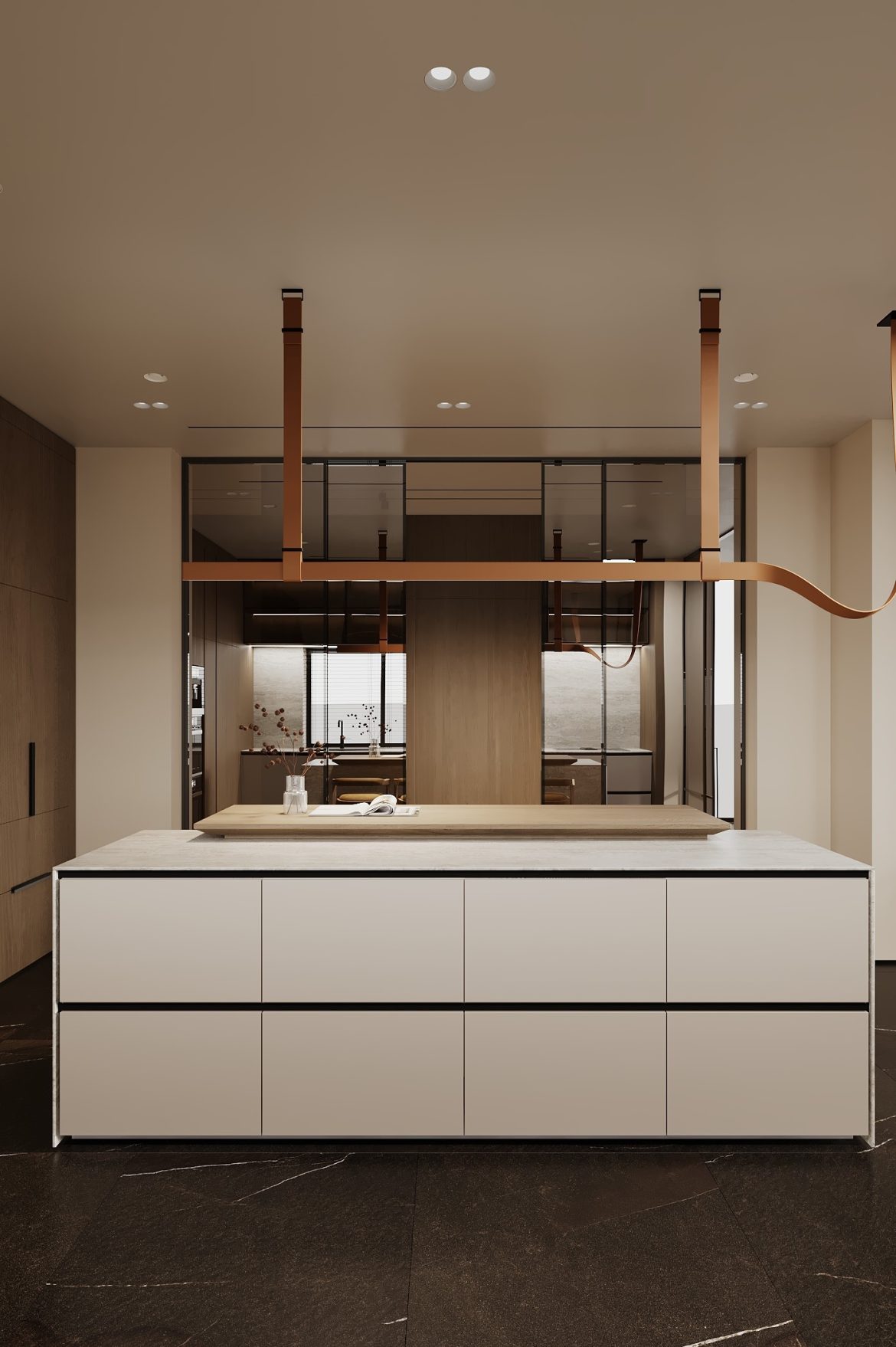 CIPI 09 living open space bucatarie insula stejar masiv sertare blum legrabox yulmob