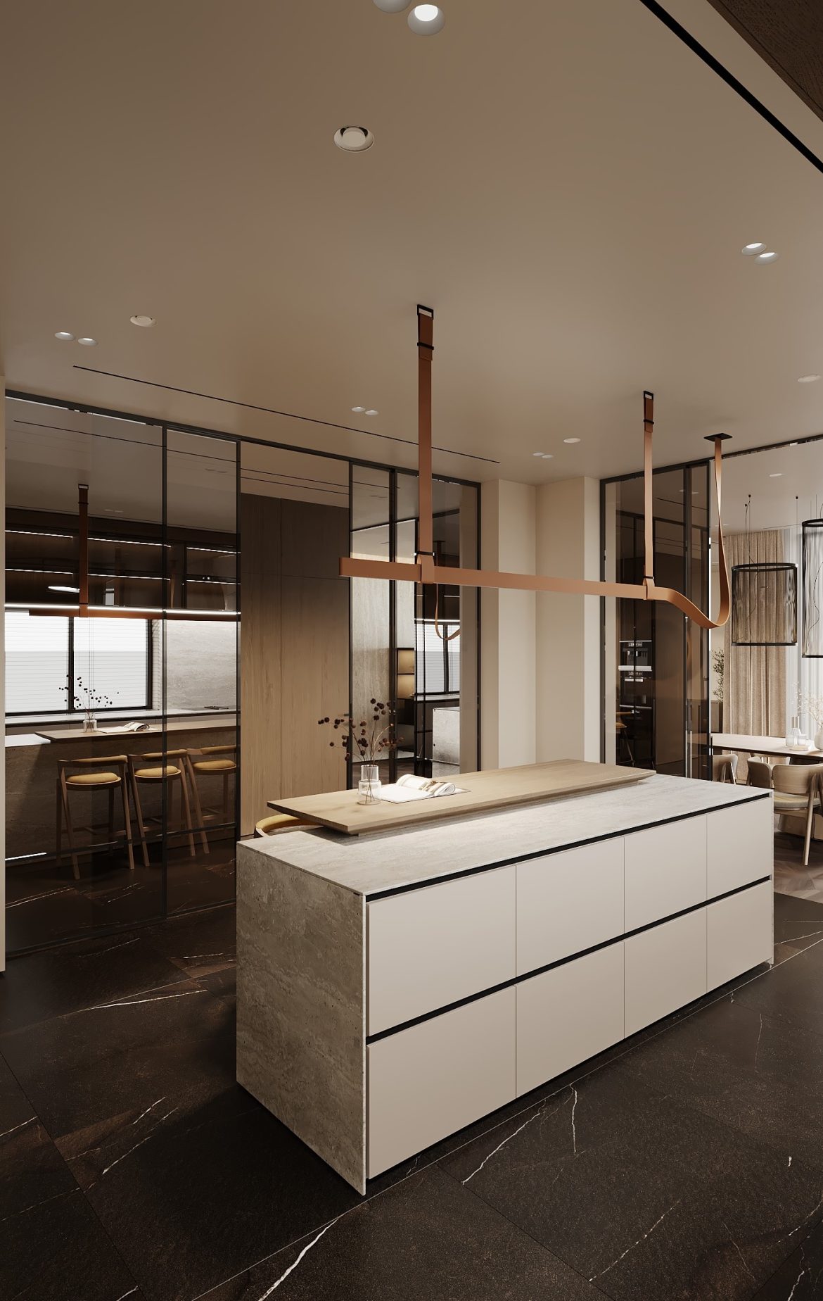 CIPI 09 living open space bucatarie mobilier lux insula blat stejar led yulmob