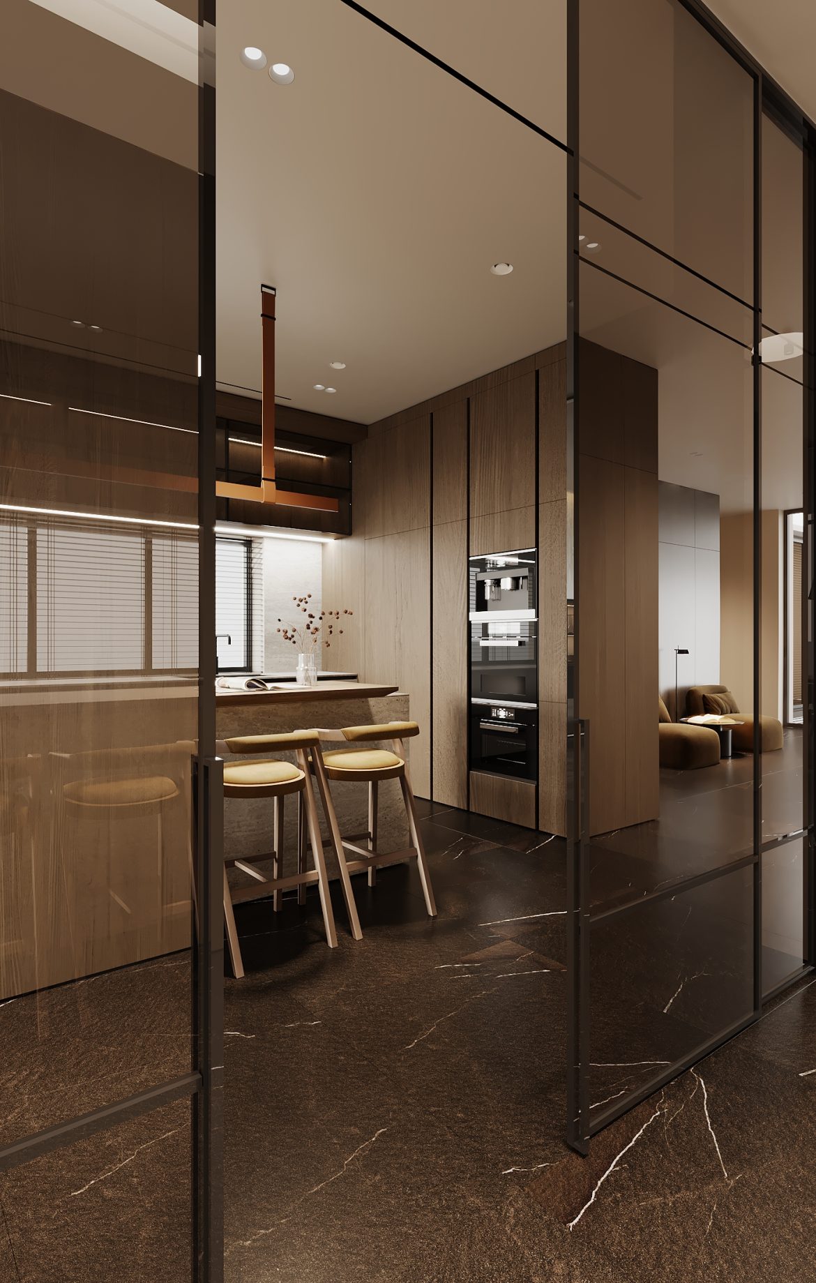 CIPI 09 living open space bucatarie mobilier lux placari stejar masiv semineu led yulmob