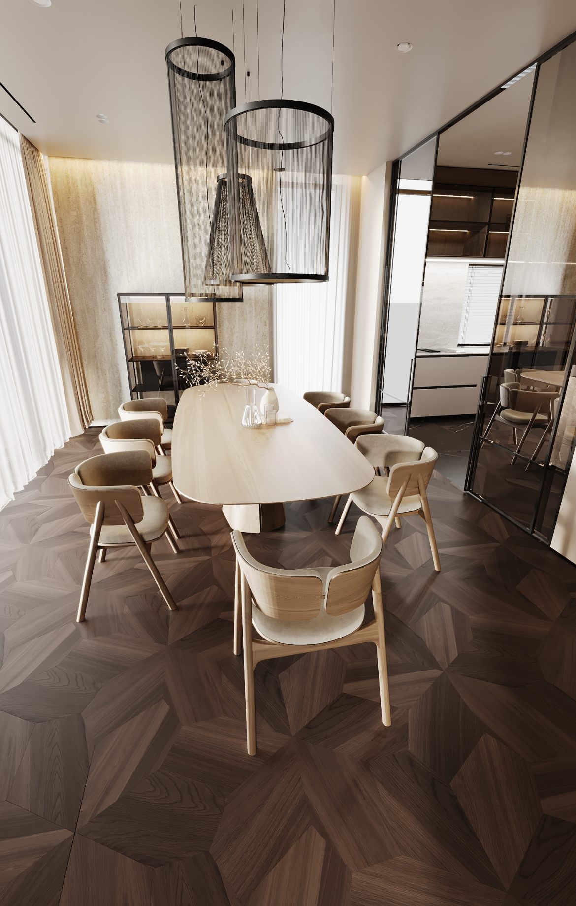 CIPI 09 living open space bucatarie placari pereti stejar masiv led ambiental yulmob